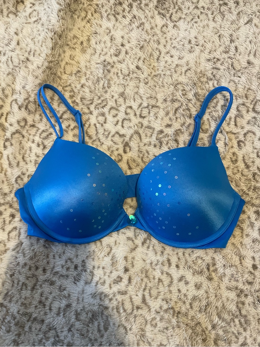 Victoria's Secret Bright Blue Sequin Push Up Bra
